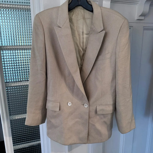 Adagio Women’s Double Breasted Blazer Wool & Silk Size 8 Tan - Picture 9 of 12